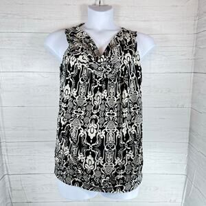 Cocomo woman 2x plus black white floral sleeveless blouse luxury old money matur